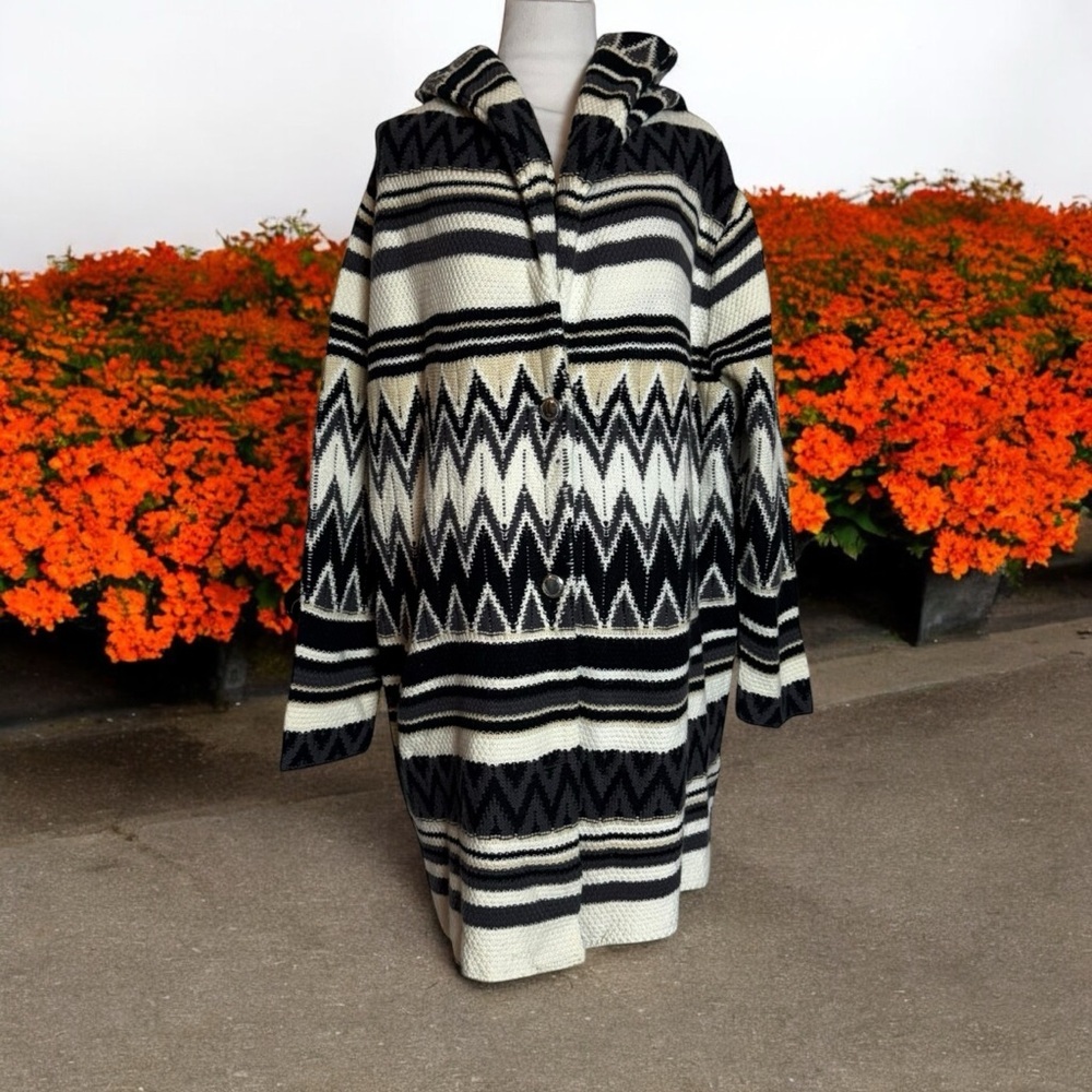 LIZ CLAIBORNE NEW YORK CHEVRON HOODED WOOL BLEND SWEATER COAT SIZE 1X